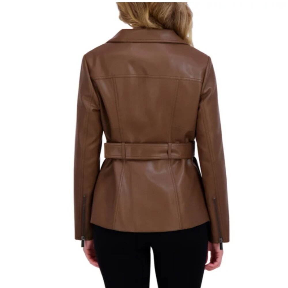 Kenneth Cole Women's Belted Faux Leather Brown Jacket Size XXL - Picture 3 of 9